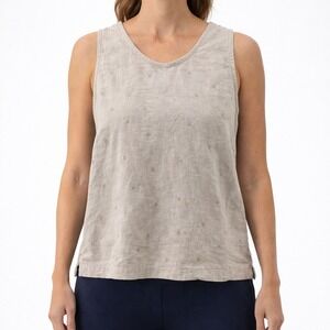 Talbots Woman 2X Irish Linen Tank Top Beige Embroidered Sleeveless Shell Plus Sz